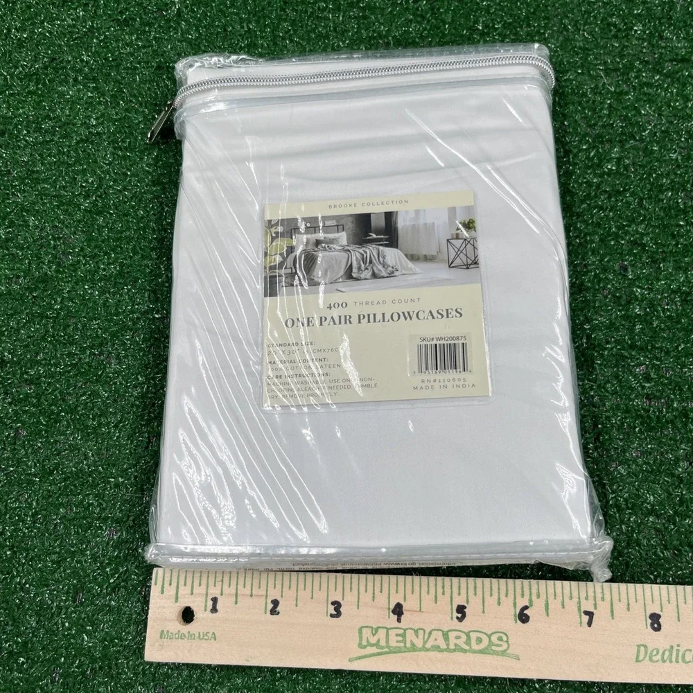Brooke Collection White Standard 100% Cotton 400 Thread Ct Pillowcases‎ NWT